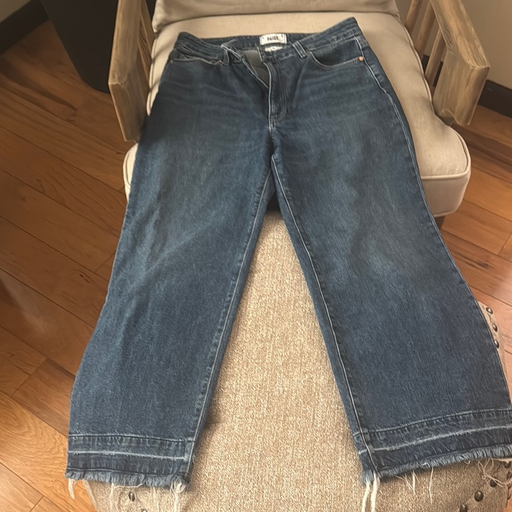 PAIGE Blue Ankle Cropped Jeans with Frayed Hem